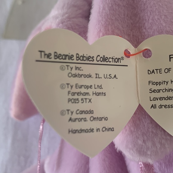 Ty easter bunny Rabbit beanie baby Floppity Lilac w tag 1996 - Picture 9 of 11